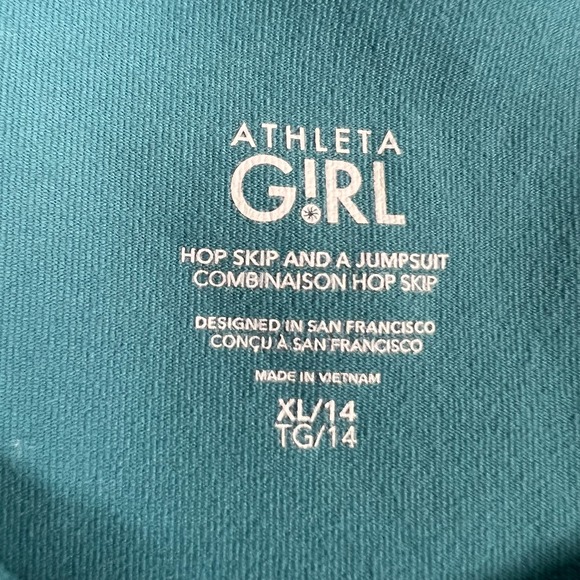 Athleta‎ Girl Hop Skip and a Jumpsuit XL/14 Teal Blue Athleisure Youth Stretch - Picture 2 of 10